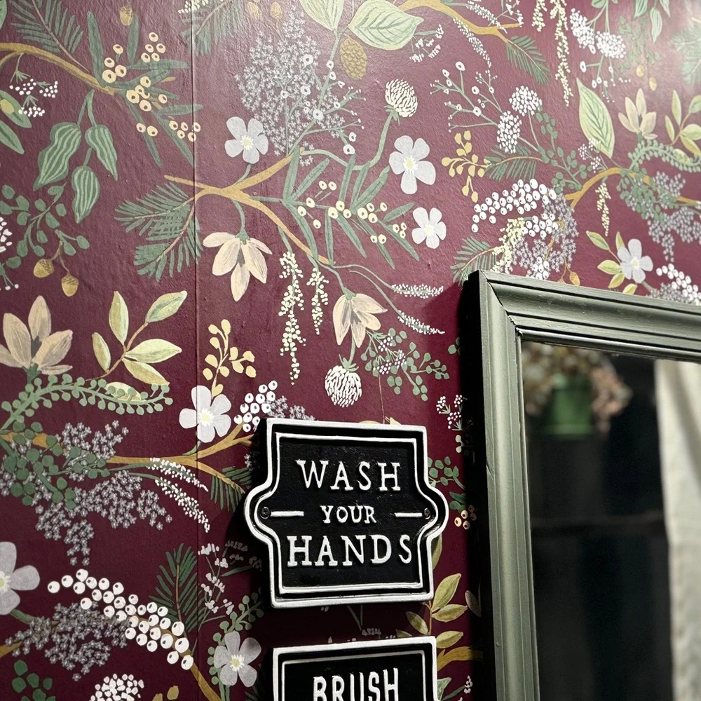Rifle Paper Co. Burgundy and Green Floral Wallpaper